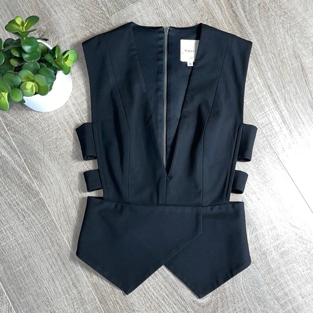 MASON Black Deep V Zip Back Sleeveless Cut Out Open Sides Top Women’s Size 0